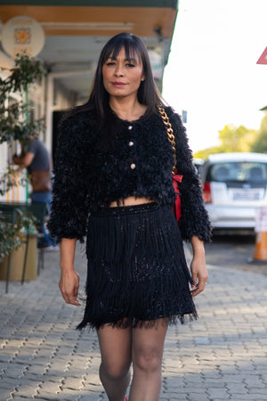 Black cropped fur jersey