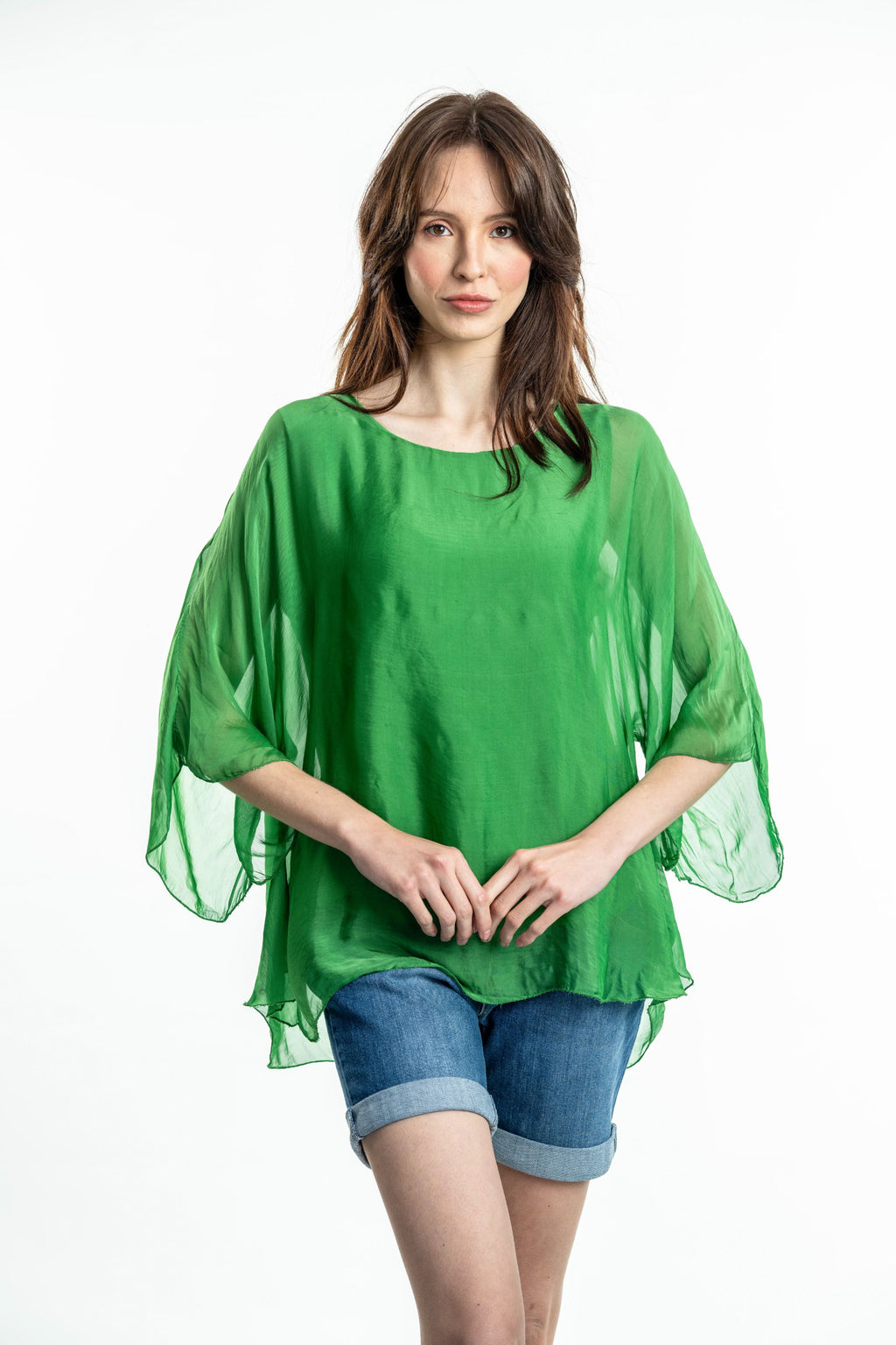 MARY S23 Green Silk Top